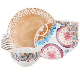 Spice by Tia Mowry Savory Saffron 18 Piece Round Fine Ceramic Dinnerware Set in Golden Honey