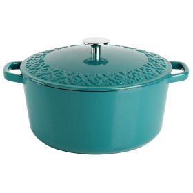 Spice by Tia Mowry Savory Saffron 3.9 Quart  Enameled Cast Iron Dutch Oven with Lid in Teal