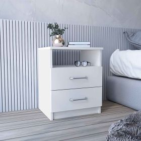 Nightstand Olienza, Two Drawers, One Shelf, White Finish