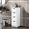 Floor Cabinet, Wooden Side Storage Organizer, 4 Drawers Free-Standing Cabinet for Bathroom/Hallway/Living Room, White