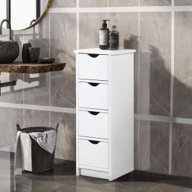 Floor Cabinet, Wooden Side Storage Organizer, 4 Drawers Free-Standing Cabinet for Bathroom/Hallway/Living Room, White