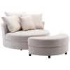 360° Swivel Accent Barrel Chair with Storage Ottoman & 4 Pillows, Modern Linen Leisure Chair Round Accent for Living Room,Creamy White