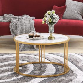 Slate/Sintered stone round coffee table with golden stainless steel frame