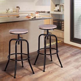 Adjustable Height Swivel Wood Style Round Bar Stool, Set of 2, Oak