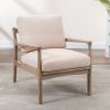 Wood Frame Armchair, Easy Assembly Mid Century Modern Accent Chair Lounge Chair for Living Room, Bedroom, Home Office,Tan Linen