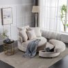 360° Swivel Accent Barrel Chair with Storage Ottoman & 4 Pillows, Modern Linen Leisure Chair Round Accent for Living Room,Creamy White