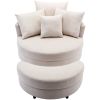 360° Swivel Accent Barrel Chair with Storage Ottoman & 4 Pillows, Modern Linen Leisure Chair Round Accent for Living Room,Creamy White