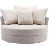 360° Swivel Accent Barrel Chair with Storage Ottoman & 4 Pillows, Modern Linen Leisure Chair Round Accent for Living Room,Creamy White