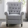 Pushback Linen Tufted Recliner Single Sofa with Nailheads Roll Arm for Living Room, Bedroom, Office, Gray