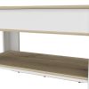 Storage Table Polgon, Extendable Table Shelf, Lower Shelf, Light Oak / White Finish