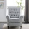 Pushback Linen Tufted Recliner Single Sofa with Nailheads Roll Arm for Living Room, Bedroom, Office, Gray