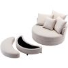 360° Swivel Accent Barrel Chair with Storage Ottoman & 4 Pillows, Modern Linen Leisure Chair Round Accent for Living Room,Creamy White