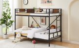 Twin size bunk bed with ladder, adjustable bottom, noiseless, black,77.2'' L x 40.7'' W x 59.4'' H