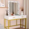 FCH Single Mirror With 2 Drawers And Light Bulbs, Steel Frame Dressing Table White