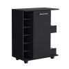 DEPOT E-SHOP Selden Bar Cart with 6-Built in Bottle Racks, Casters and 2-Open Side Shelves, Black