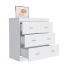 Three Drawer Dresser Whysk, Superior Top, Handles, White Finish