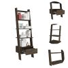 Oslo Ladder Bookcase; Four Legs; One Drawer; Five Open Shelves -Dark Walnut