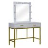 FCH Single Mirror With 2 Drawers And Light Bulbs, Steel Frame Dressing Table White