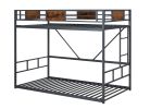 Twin size bunk bed with ladder, adjustable bottom, noiseless, black,77.2'' L x 40.7'' W x 59.4'' H