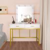 FCH Single Mirror With 2 Drawers And Light Bulbs, Steel Frame Dressing Table White