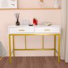 FCH Single Mirror With 2 Drawers And Light Bulbs, Steel Frame Dressing Table White