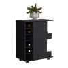 DEPOT E-SHOP Selden Bar Cart with 6-Built in Bottle Racks, Casters and 2-Open Side Shelves, Black