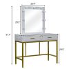 FCH Single Mirror With 2 Drawers And Light Bulbs, Steel Frame Dressing Table White