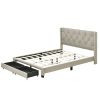 Queen Size Storage Bed Linen Upholstered Platform Bed with Two Drawers - Beige