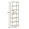 6-Shelf Gold Metal Frame Bookcase, White