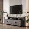 80-inchTV cabinet Stands Wood Grain Large Storage Cabinet for Living Room Bedroom; Black