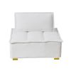 Lazy sofa ottoman with gold wooden legs teddy fabric (White)