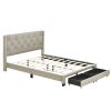 Queen Size Storage Bed Linen Upholstered Platform Bed with Two Drawers - Beige