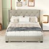 Queen Size Storage Bed Linen Upholstered Platform Bed with Two Drawers - Beige