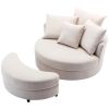 360° Swivel Accent Barrel Chair with Storage Ottoman & 4 Pillows, Modern Linen Leisure Chair Round Accent for Living Room,Creamy White