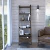 Oslo Ladder Bookcase; Four Legs; One Drawer; Five Open Shelves -Dark Walnut