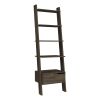 Oslo Ladder Bookcase; Four Legs; One Drawer; Five Open Shelves -Dark Walnut