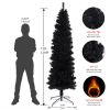 7.5 Ft Halloween Black Artificial Christmas Tree 840 Tips Seasonal Holiday Decoration Tree with Metal Stand for Home, Office, Party