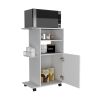 Kitchen Cart Kryot, Single Door Cabinet, Four Casters, White Finish