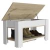 Storage Table Polgon, Extendable Table Shelf, Lower Shelf, Light Oak / White Finish