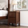 Mid Century Modern Wood 2-Drawer Nightstand Bedside Table for Bedroom, Living Room, Rich Walnut