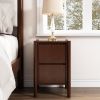 Mid Century Modern Wood 2-Drawer Nightstand Bedside Table for Bedroom, Living Room, Rich Walnut