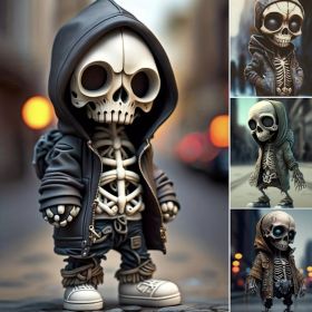 1pc, Trendy Street Skull Puppet Ornament Halloween Sweatshirt Skull Decoration,Day Of The Dead Decor (Model: Orange Hoodie Skull)