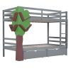 Twin-Over-Twin Bunk Bed with a Tree Decor and Two Storage Drawers