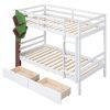 Twin-Over-Twin Bunk Bed with a Tree Decor and Two Storage Drawers