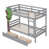 Twin-Over-Twin Bunk Bed with a Tree Decor and Two Storage Drawers